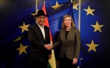 Canciller Diego Pary junto a la Alta Representante de la Unión Europea para Asuntos Exteriores y Política de Seguridad, Federica Mogherini